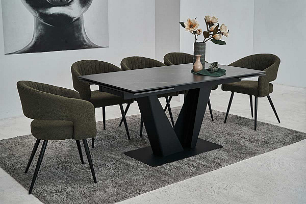 Керамический стол раскладной обеденный Vetro Mebel Алонцо TML-955 Неро дорадо-черный-5