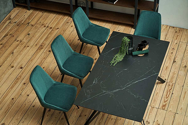 Керамический стол раскладной обеденный Vetro Mebel Васко TML-893 Неро дорадо-черный-5