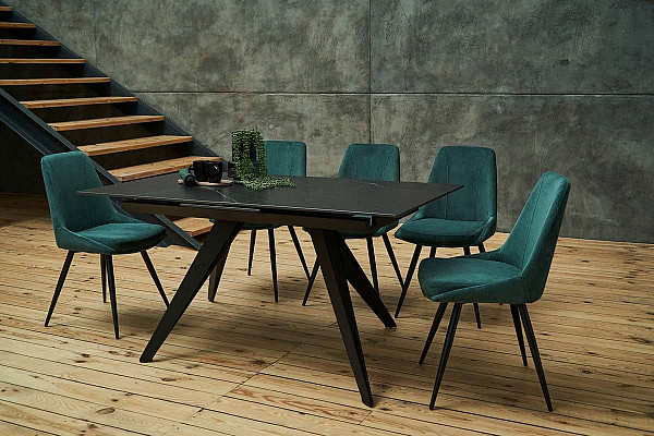 Керамический стол раскладной обеденный Vetro Mebel Васко TML-893 Неро дорадо-черный-2