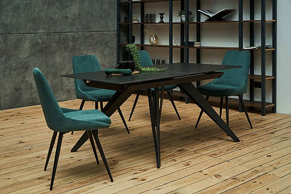 Керамический стол раскладной обеденный Vetro Mebel Васко TML-893 Неро дорадо-черный-3