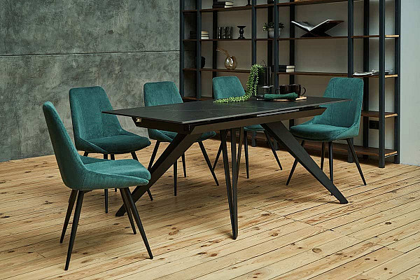 Керамический стол раскладной обеденный Vetro Mebel Васко TML-893 Неро дорадо-черный-4