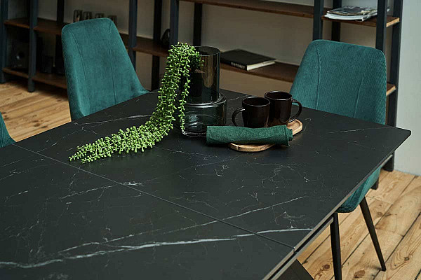 Керамический стол раскладной обеденный Vetro Mebel Васко TML-893 Неро дорадо-черный-6