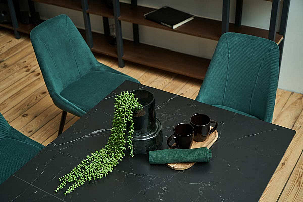 Керамический стол раскладной обеденный Vetro Mebel Васко TML-893 Неро дорадо-черный-7