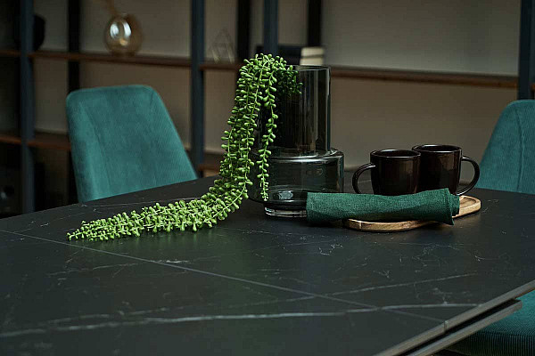 Керамический стол раскладной обеденный Vetro Mebel Васко TML-893 Неро дорадо-черный-9