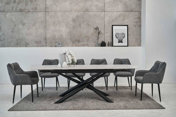 Керамічний стіл розкладний обідній Vetro Mebel Діно TML-960 Калакатта кристал-чорний-0