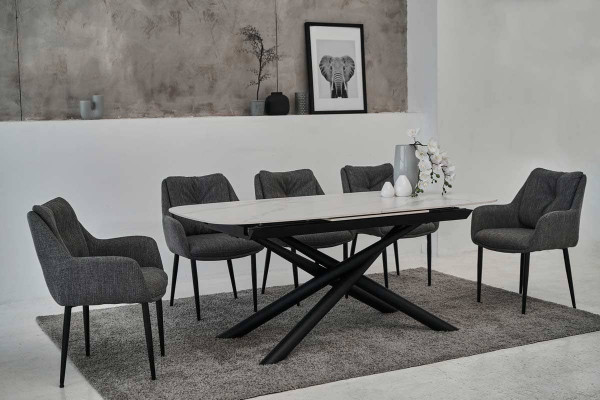 Керамічний стіл розкладний обідній Vetro Mebel Діно TML-960 Калакатта кристал-чорний-4