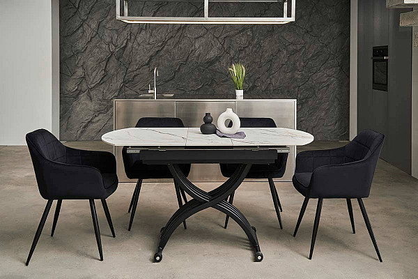 Керамічний стіл розкладний обідній Vetro Mebel Карло TMT-100 Каса голд-чорний-0