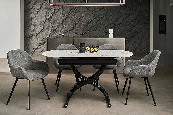 Керамічний стіл розкладний обідній Vetro Mebel Карло TMT-100 Каса голд-чорний-1