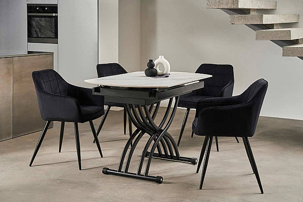 Керамічний стіл розкладний обідній Vetro Mebel Карло TMT-100 Каса голд-чорний-5