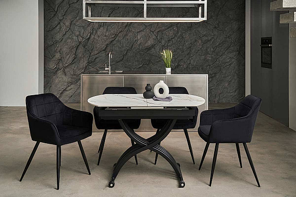 Керамічний стіл розкладний обідній Vetro Mebel Карло TMT-100 Каса голд-чорний-3