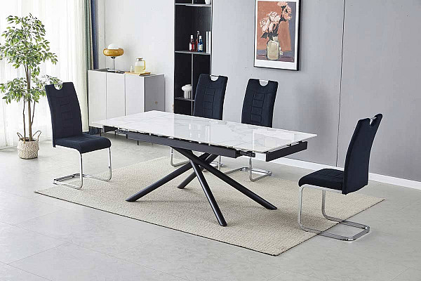 Керамічний стіл розкладний обідній Vetro Mebel TML-819-1 Вайт клауд-чорний-0