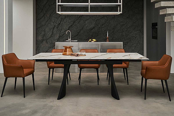 Керамічний стіл розкладний обідній Vetro Mebel Олімпія TML-985 калакатта голд-чорний-3