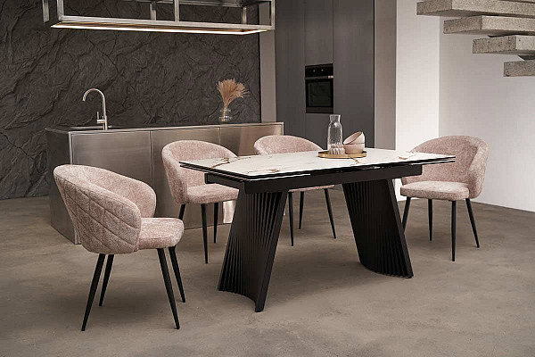 Керамічний стіл розкладний обідній Vetro Mebel Олімпія TML-985 калакатта голд-чорний-11