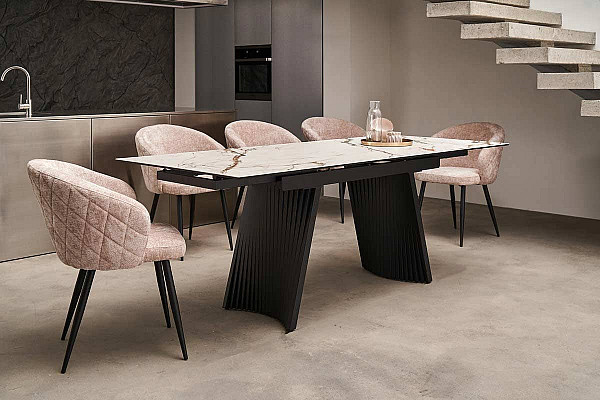 Керамічний стіл розкладний обідній Vetro Mebel Олімпія TML-985 калакатта голд-чорний-12