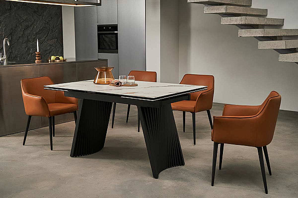 Керамічний стіл розкладний обідній Vetro Mebel Олімпія TML-985 калакатта голд-чорний-4