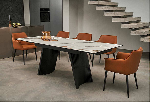 Керамічний стіл розкладний обідній Vetro Mebel Олімпія TML-985 калакатта голд-чорний-0