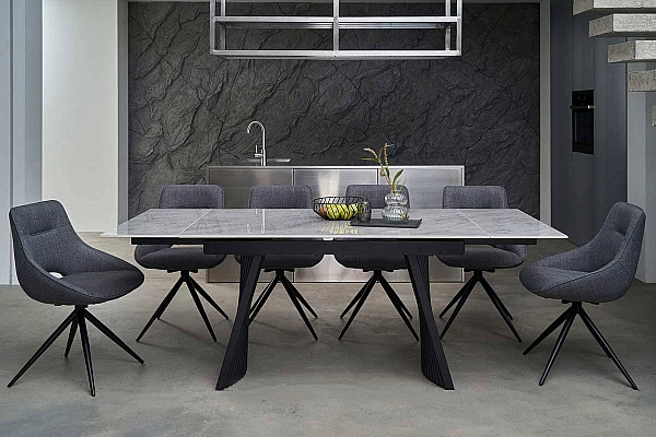 Керамический стол раскладной обеденный Vetro Mebel Олимпия TML-985 ребекка грей-черный-1