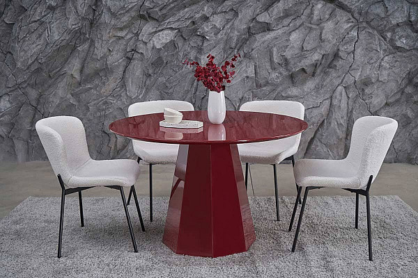 Обідній круглий стіл Vetro Mebel TM-200 Поліуретановий МДФ Винний-1