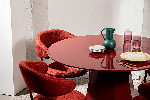 Обідній круглий стіл Vetro Mebel TM-200 Поліуретановий МДФ Винний-12