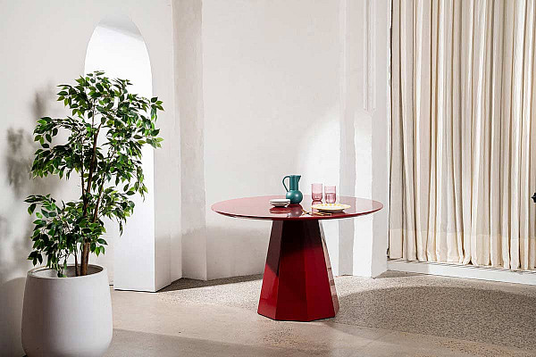 Обідній круглий стіл Vetro Mebel TM-200 Поліуретановий МДФ Винний-6