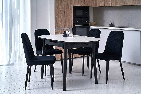 Керамический стол раскладной обеденный Vetro Mebel TM-85 Белый мрамор-черный-8