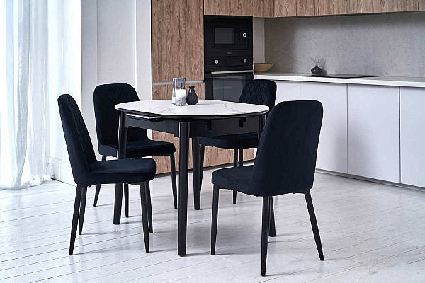 Керамический стол раскладной обеденный Vetro Mebel TM-85 Белый мрамор-черный-7