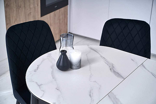 Керамический стол раскладной обеденный Vetro Mebel TM-85 Белый мрамор-черный-9