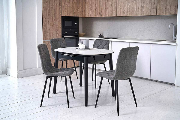 Керамический стол раскладной обеденный Vetro Mebel TM-85 Белый мрамор-черный-6