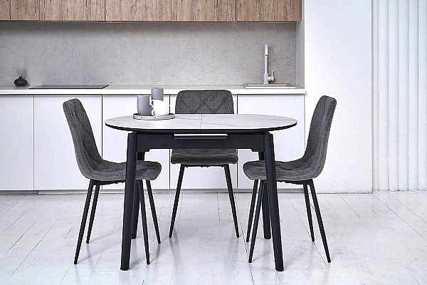 Керамический стол раскладной обеденный Vetro Mebel TM-85 Белый мрамор-черный-5