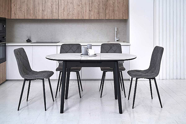 Керамический стол раскладной обеденный Vetro Mebel TM-85 Белый мрамор-черный-4