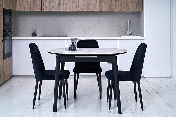 Керамический стол раскладной обеденный Vetro Mebel TM-85 Белый мрамор-черный-3