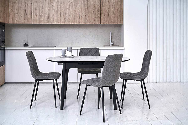 Керамический стол раскладной обеденный Vetro Mebel TM-85 Белый мрамор-черный-2