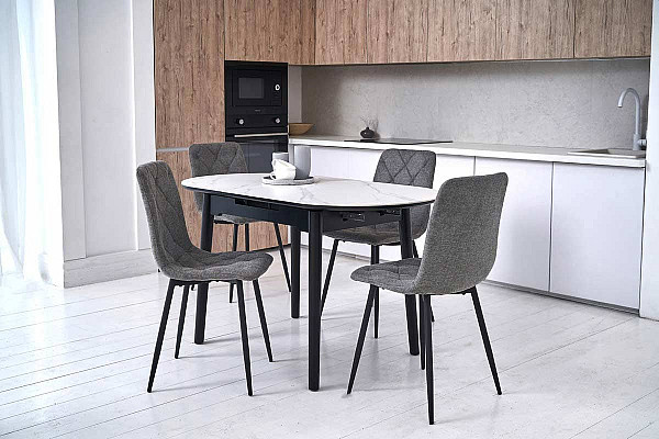 Керамический стол раскладной обеденный Vetro Mebel TM-85 Белый мрамор-черный-1