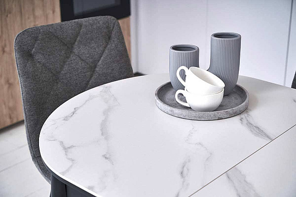 Керамический стол раскладной обеденный Vetro Mebel TM-85 Белый мрамор-черный-10