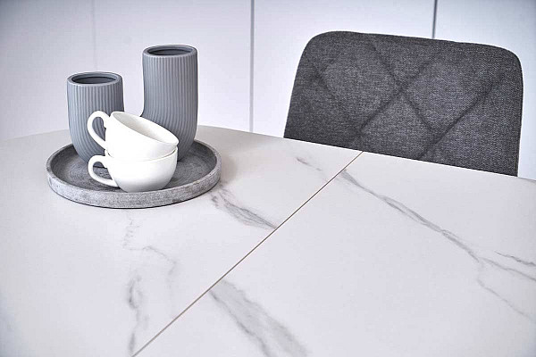 Керамический стол раскладной обеденный Vetro Mebel TM-85 Белый мрамор-черный-11