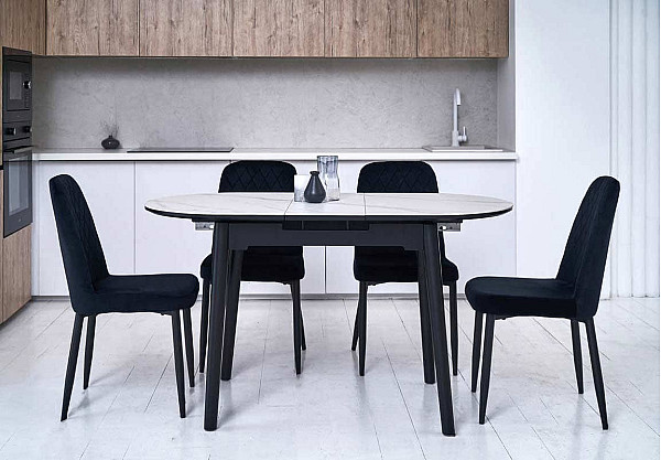 Керамический стол раскладной обеденный Vetro Mebel TM-85 Белый мрамор-черный-0