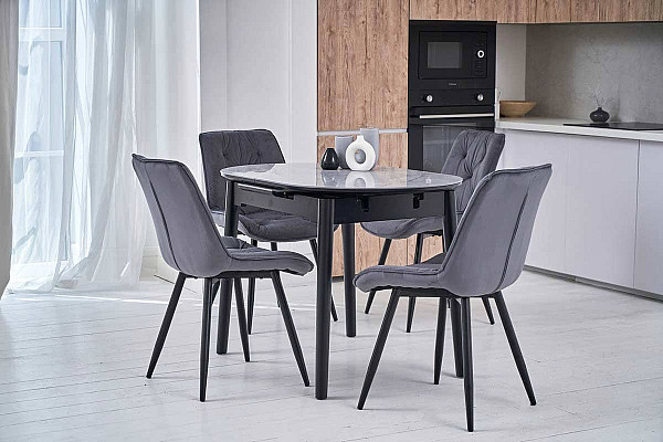 Керамічний стіл розкладний обідній Vetro Mebel TM-85 Ребекка грей-чорний-2