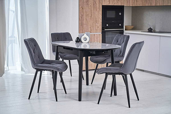 Керамічний стіл розкладний обідній Vetro Mebel TM-85 Ребекка грей-чорний-4