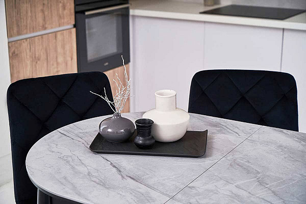 Керамічний стіл розкладний обідній Vetro Mebel TM-85 Ребекка грей-чорний-7