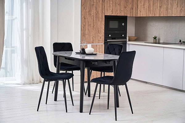 Керамічний стіл розкладний обідній Vetro Mebel TM-85 Ребекка грей-чорний-6