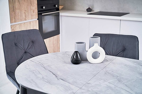 Керамічний стіл розкладний обідній Vetro Mebel TM-85 Ребекка грей-чорний-8