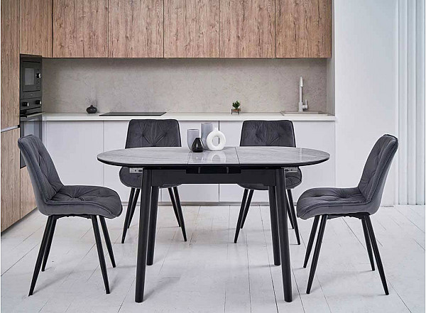 Керамічний стіл розкладний обідній Vetro Mebel TM-85 Ребекка грей-чорний-0