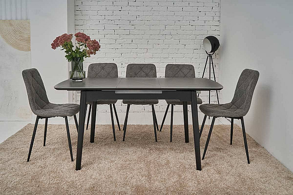 Раскладной обеденный cтол Vetro Mebel TM-76 Петра грей/черный-0
