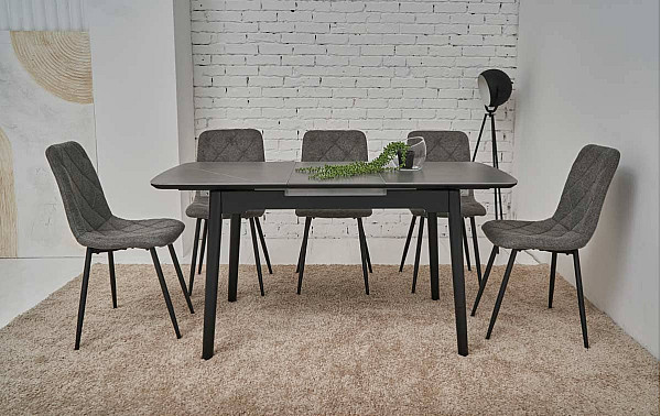 Раскладной обеденный cтол Vetro Mebel TM-76 Петра грей/черный-4