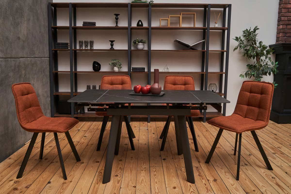 Керамический стол раскладной обеденный Vetro Mebel TM-80 Черный оникс-черный 90-140 см-0