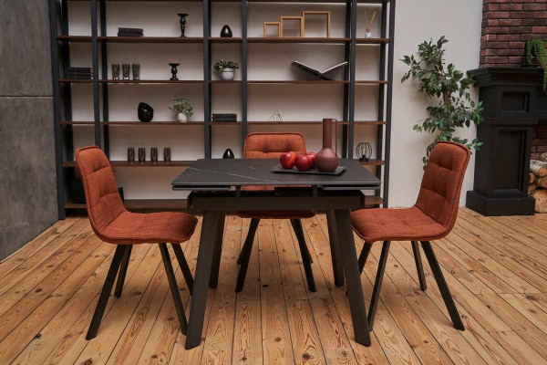 Керамический стол раскладной обеденный Vetro Mebel TM-80 Черный оникс-черный 90-140 см-1