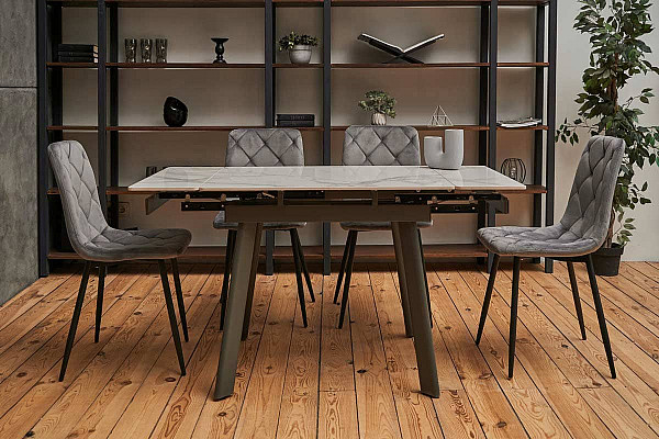 Керамічний стіл розкладний обідній Vetro Mebel TM-80 Каса вайт-сірий 90-140 см-0