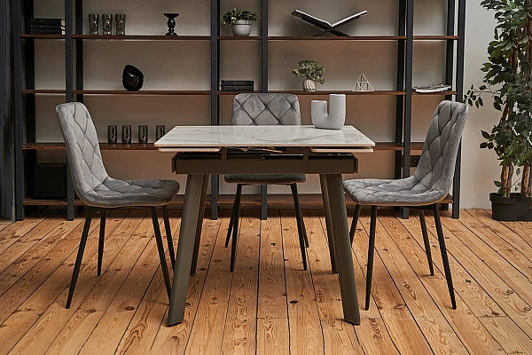 Керамічний стіл розкладний обідній Vetro Mebel TM-80 Каса вайт-сірий 90-140 см-1