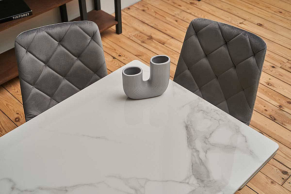 Керамічний стіл розкладний обідній Vetro Mebel TM-80 Каса вайт-сірий 90-140 см-2