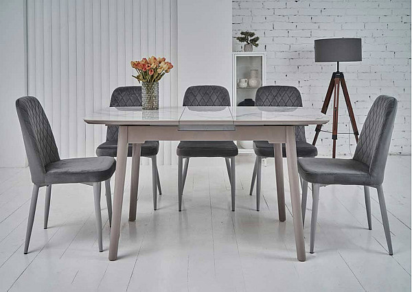 Керамічний стіл розкладний обідній Vetro Mebel TM-84 Каса вайт-сірий-0
